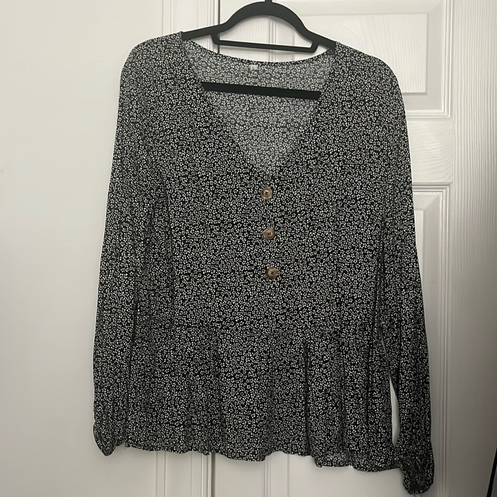 Black floral long sleeve shirt